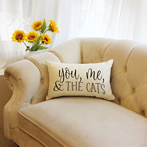Farmhouse Cat Pillow Cover 12x20 Inch - You Me and The Cats