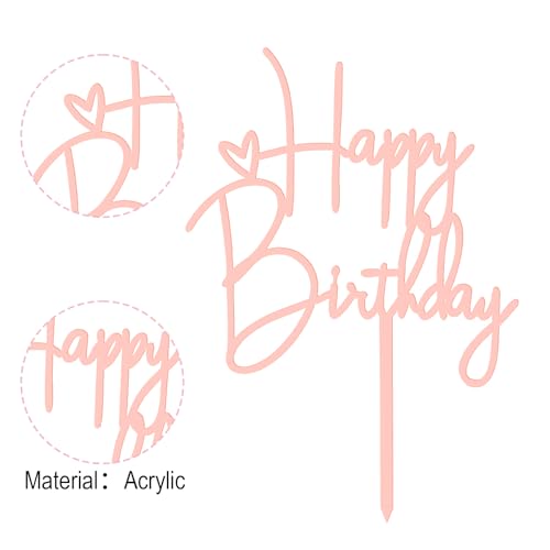 Rose Gold Happy Birthday Cake Topper - 2pcs Acrylic Decorations