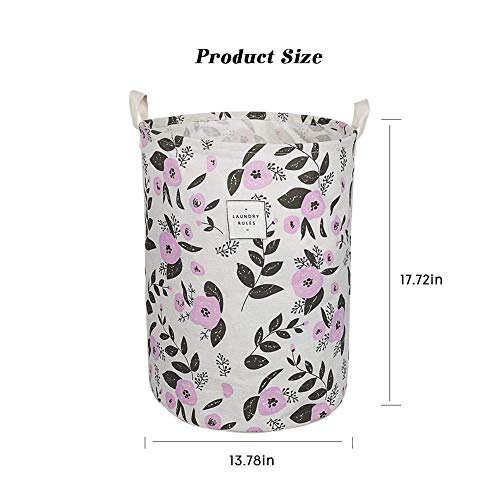 UUJOLY Waterproof Round Laundry Hamper - Collapsible Cotton Linen Basket, 19.7x15.7 in, Purple