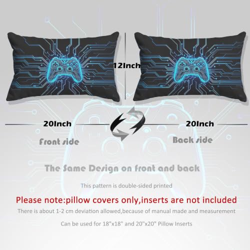 Neon Blue Game Controller Lumbar Pillow Cover 20x12 - Heartfelt-18