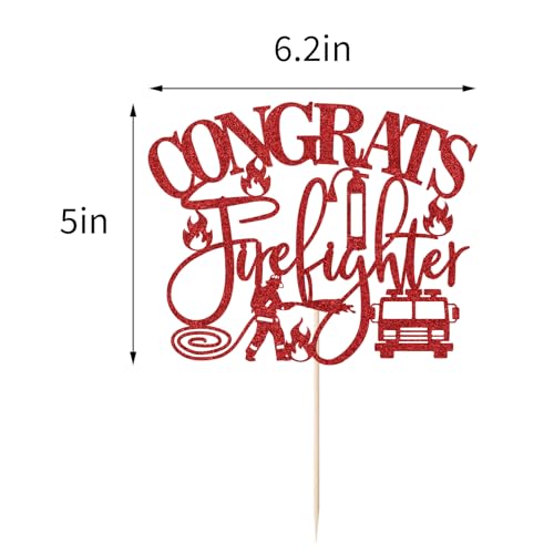 2026 Firefighter Graduation Cake Topper - Red Glitter Decor