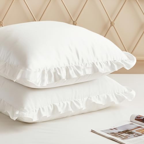 Qianyu 2 Pack Ruffle Pillow Cases - Ultra Soft Microfiber Shams