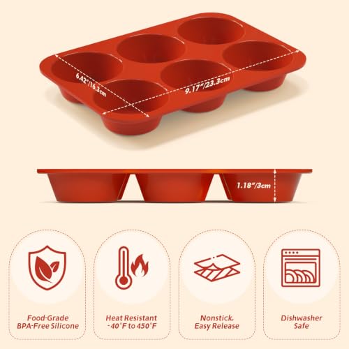 SINBEE Silicone Muffin Pans - 3-Pack Nonstick 6-Cup Molds