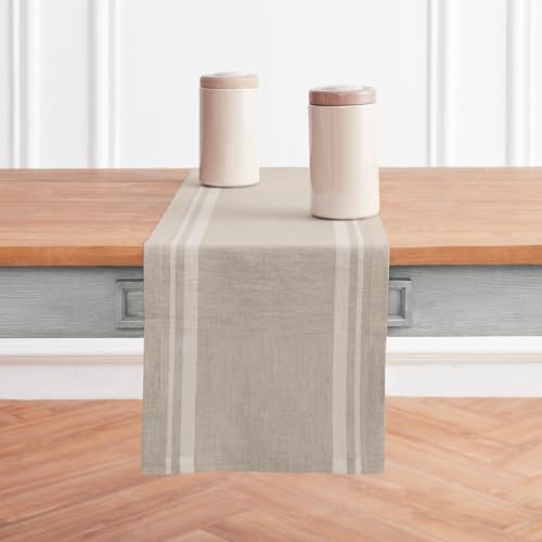Pure Linen Table Runner 14 x 90 Inches - White & Natural Stripe