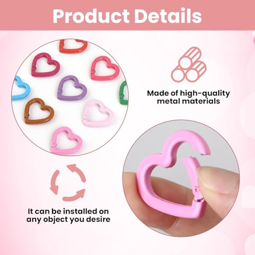 12 Pcs Heart Shaped Keychain Clip Cute Carabiner, Zinc Alloy Spring Snap Hooks for Keys, Bags, Camping, Hiking, Fishing, Travel, DIY Crafts, Fashion Accessories (12 Color)