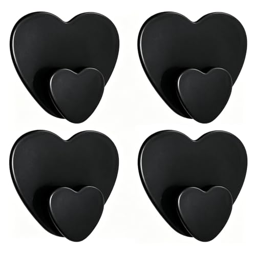 Qlirovix Heart-Shaped Adhesive Towel Hooks, Matte Black Stainless Steel (4 Pack)