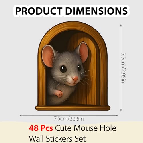 3D Mouse Hole Wall Decal Set - 48 Removable Vinyl Stickers for Kids Rooms