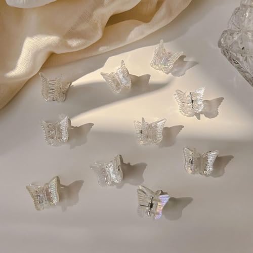 GANPUB Mini White Butterfly Hair Claw Clips 10-Pack Transparent Small Hair Claws