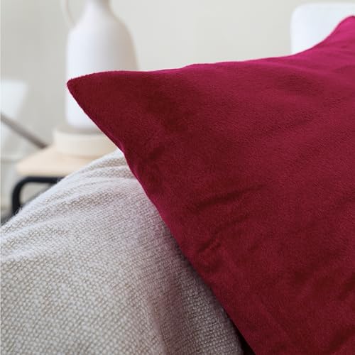 Encasa XO Maroon Velvet Throw Pillow Covers 12"x12" (Pack of 2)