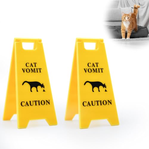 Cat Vomit Caution Sign 2-Pack - Funny 3D-Printed Desk Decor
