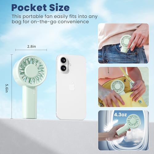 HandFan Portable Handheld Mini Fan, 5-Speed USB Rechargeable, Gloss Green