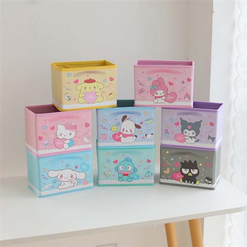 Kawaii Cartoon Collapsible Storage Bin - Makeup Organizer for Kids & Teens
