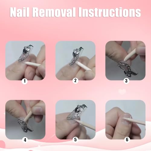 Valentine Press on Nails Long Almond Heart False Nails 24 Pcs