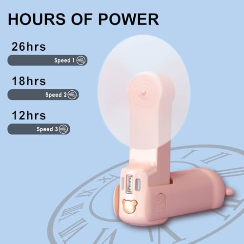 Pink Portable Handheld Fan - 3-in-1 USB Rechargeable Mini Fan