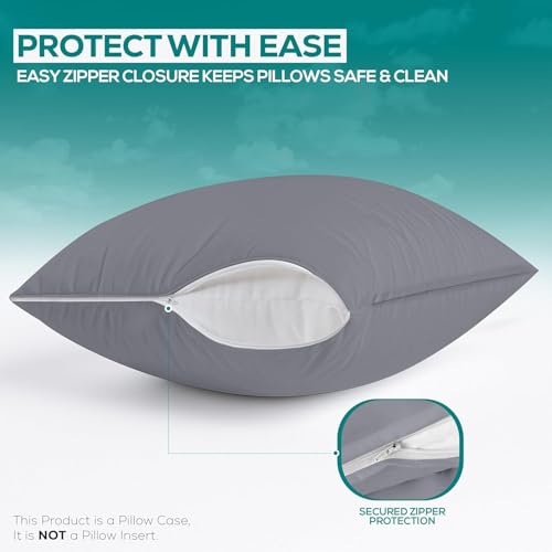 Set of 2 Gray Pillow Protectors 20x20 Inches with Zipper