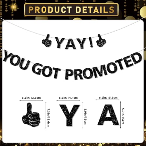 Yay! You Got Promoted Banner Set - Black & Gold Career Milestone Decorations