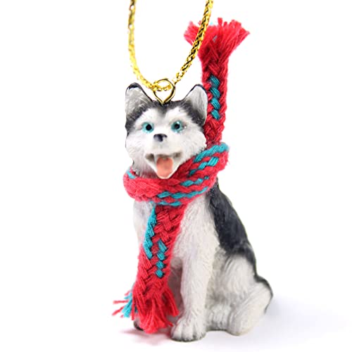 Siberian Husky Miniature Christmas Ornament with Blue Eyes - Black & White