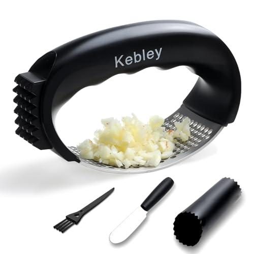 Kebley Stainless Steel Garlic Press Rocker with Peeler & Scraper