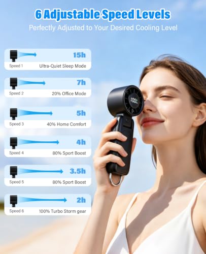 Platstudy Black Foldable Handheld Fan with 5000mAh Battery