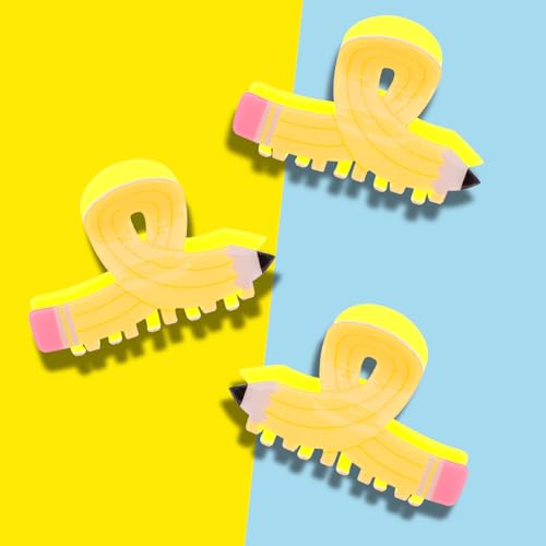 Teacher Pencil Hair Claw Clips 3-Pack Yellow Cute Hair Accessories