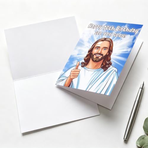 PTRUKD Funny 70th Birthday Card BIR-KM-405 – Hilarious Jesus Humor