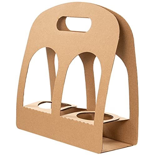 Restaurantware Bio Tek Drink Carriers 100 Disposable Cup Carriers With Handles - Holds 2 Cups For Delivery Or To Go Kraft Paper Drink Holders Built-In Handle Fits Multiple Beverages
