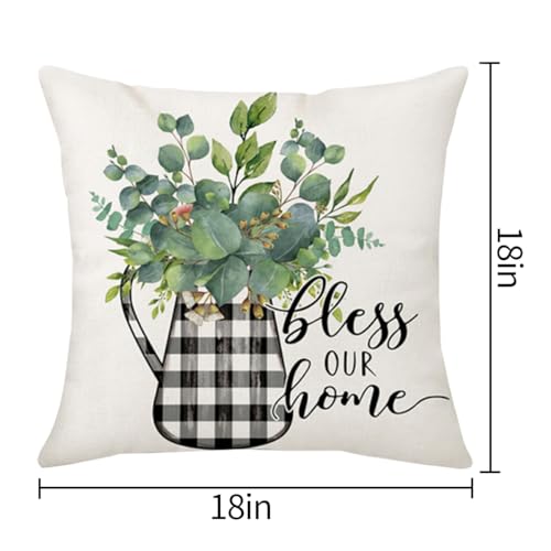 Farmhouse Eucalyptus Leaves Pillow Covers Set of 4 18x18 Inches for Home Decor