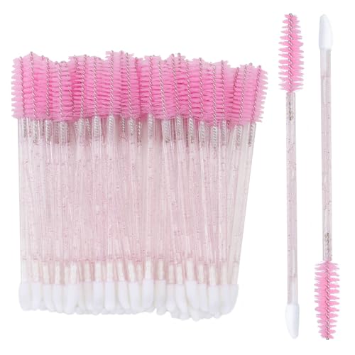 G2PLUS 100pcs Dual Ended Eyelash Brush and Lipstick Applicator Pink
