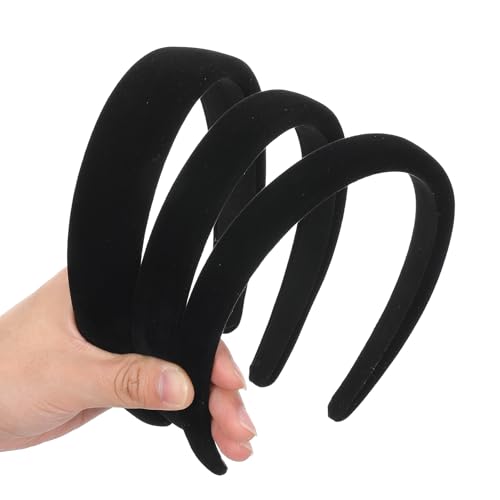 3 Pack Black Velvet Headbands for Women Padded Thick Hair Bands Non-Slip