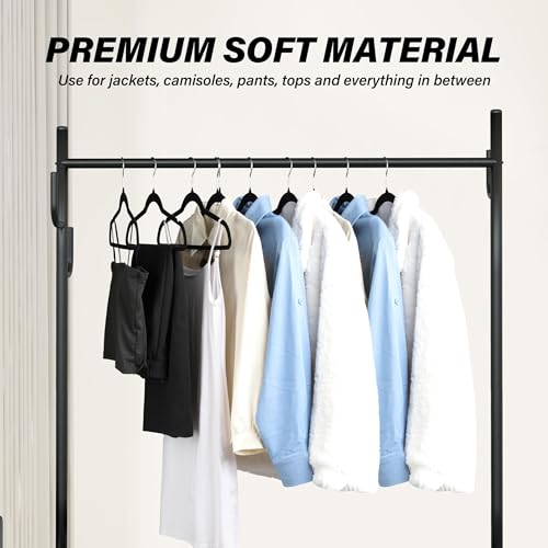 Simple Deluxe 50 Pack Velvet Hangers, Non-Slip Clothes Hangers with Shoulder Notches, 360¡Æ Swivel Hooks, Heavy Duty Coat Suit Hangers for Coats & Pants, Black