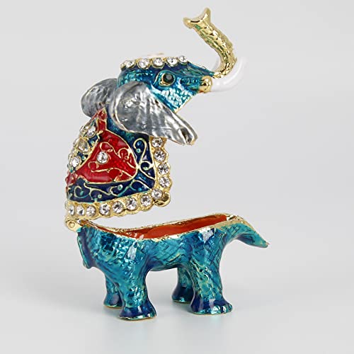 Blue Elephant Jewelry Box - Hand Painted Trinket & Gift Box, Hinged Figurine