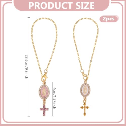 2Pcs Car Rosary Rearview Mirror Hanging Ornament Cross Charm