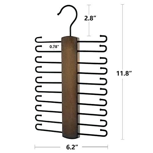 Mkono Wooden Tie Rack Holder with 20 Rotating Hooks - Space Saving Organizer