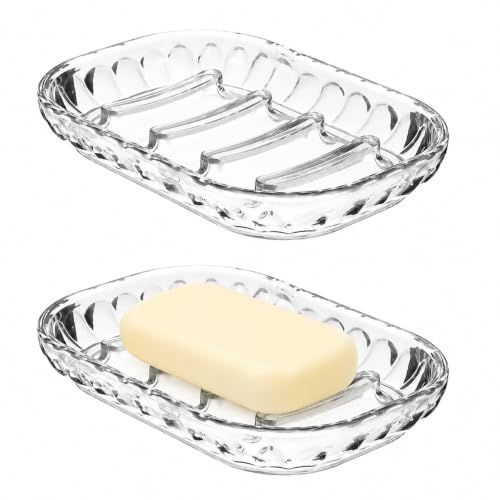 Cobee Clear Soap Dish with Drainage Tray - 2 Pack for Shower