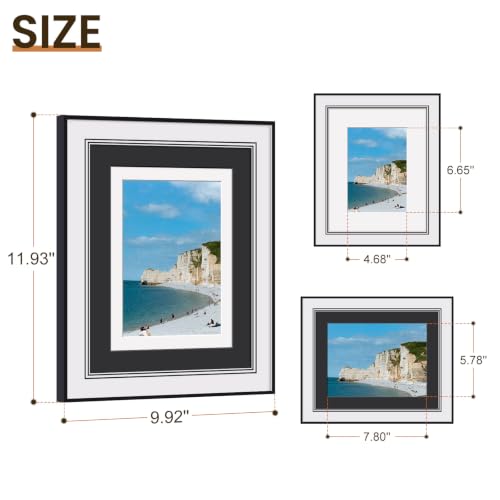 8x10 Picture Frame Black, Dual Mat for 5x7 or 6x8 Photos, Wall & Tabletop