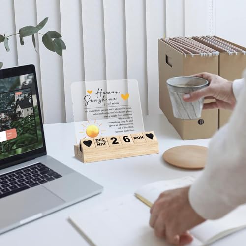 Ythuil Orange Wooden Block Calendar - Inspirational Desk Decor for Women & Men
