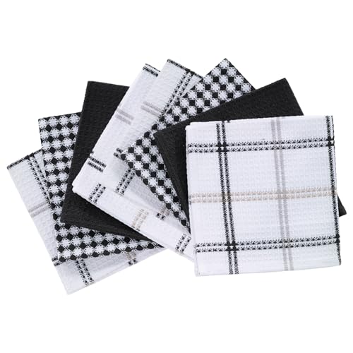 T-Fal 100% Cotton Waffle Dish Cloths - 12"x13" Kitchen Towels (8-Pack, Neutral)