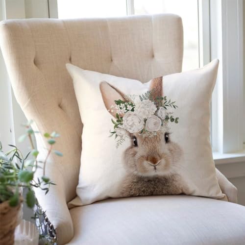 PANDICORN Bunny Easter Pillow Covers 18x18 Inch Set of 2 - Farmhouse Decor