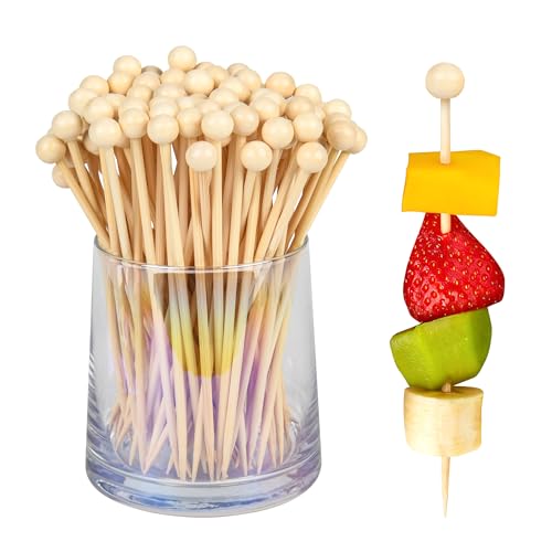 300Pcs Wooden Ball Cocktail Picks - Eco-Friendly Bamboo Appetizer Skewers