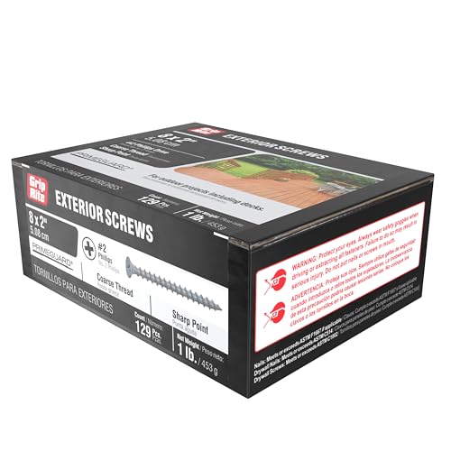 Grip-Rite 2-Inch Exterior Wood Screws, PrimeGuard Coated, 129 Count