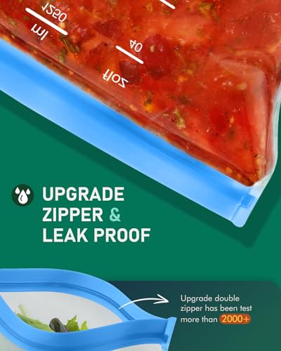 IDEATECH Reusable Silicone Freezer Bags Set - Leakproof Food Storage, Stand-Up & Dishwasher Safe