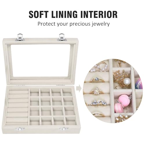 Vicoter Velvet Jewelry Organizer Tray, 7 Slot & 16 Grid Storage Box