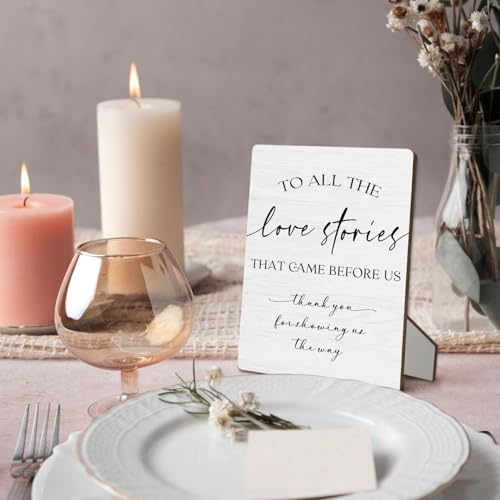 Wooden Wedding Love Stories Sign - 5x7 Inch Table Decoration