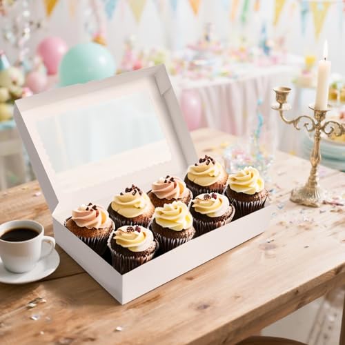 Rarapop Large White Bakery Boxes with Window - 16x11x2.5 Inch, 4 Pack