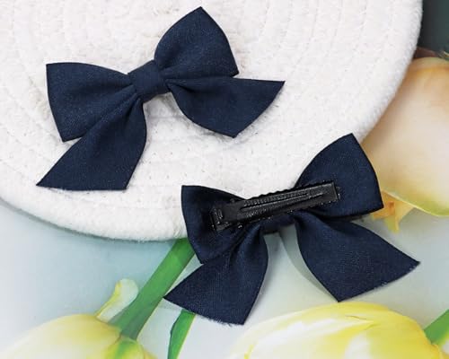 Penta Angel Small Satin Hair Bow Clips, Navy Blue Bowknot Barrettes, 2-Pack