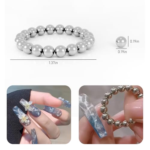 20Pcs Magnetic Nail Art Beads Silver Round Cat Eye Gel Polish Wand Tool