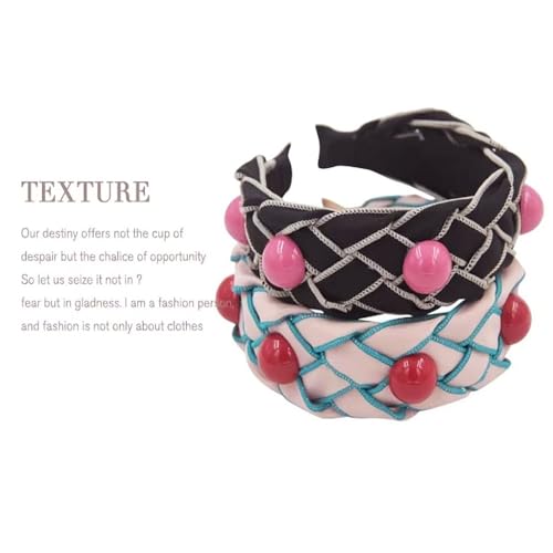 Zinzin Trendy Braided Wide Headband with Blue Balls Non-Slip Hair Accessory