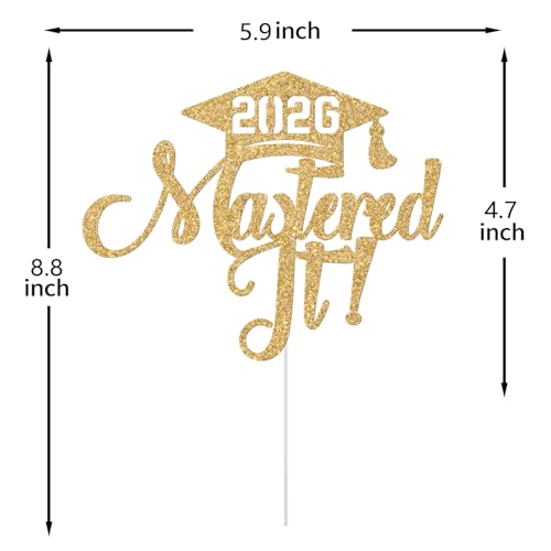 2026 Graduation Cake Topper - Happy Masters Degree Gold Glitter
