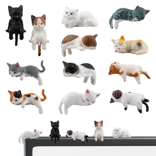 12-Piece Mini Cat Figurine Set for Car Dashboard and Home Decor