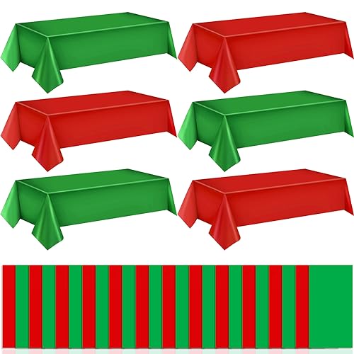 Christmas Disposable Plastic Tablecloths Set - Red Green 30 Pieces